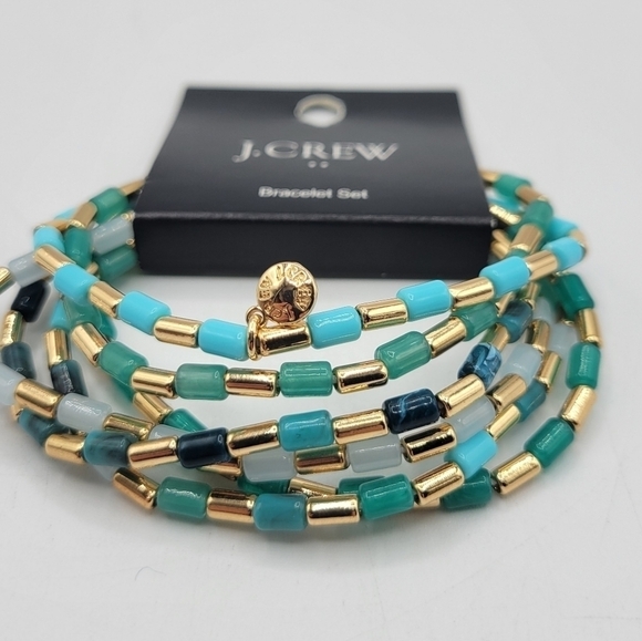 J. Crew Blue and Gold Elastic Beaded bracelet set - Picture 3 of 7